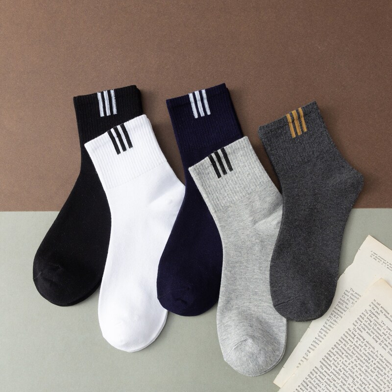 Socks Men's Mid-Calf Socks Cotton Socks Autumn and Winter Long Basketball Socks Solid Color Breathable Sweat-Absorbent Hip-Hop Letter Trendy Socks Wholesale