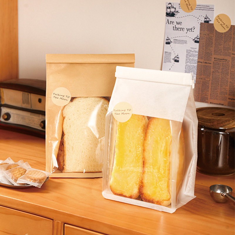 卷边封口防油吐司面包袋白棉纸烘焙包装袋开窗奶枣雪花酥方底袋子