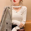 Fashionable slim fit V-neck hanging neck base sweater for women