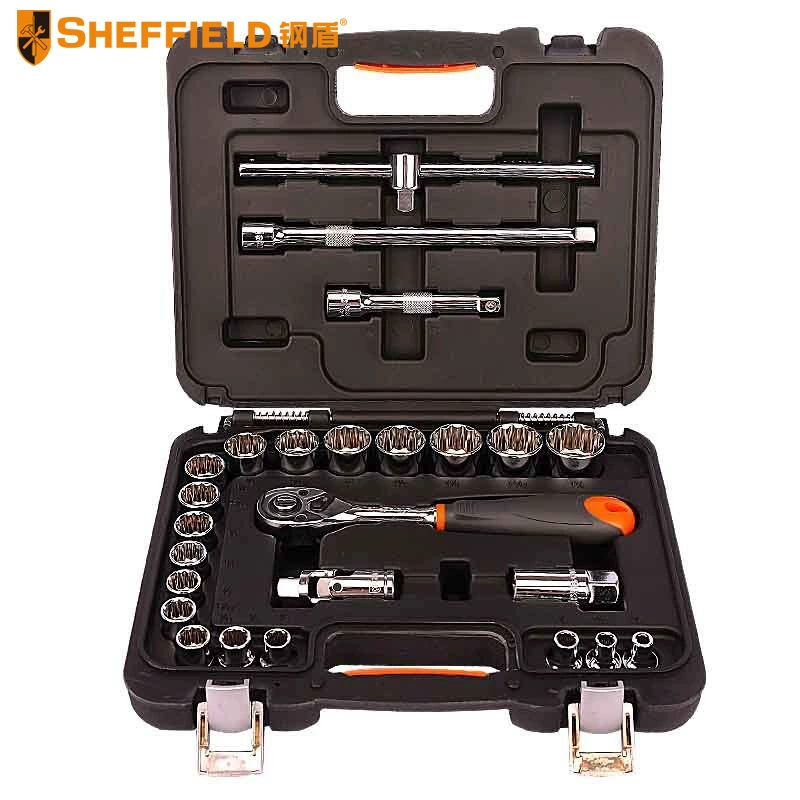 Набор головок Steel Shield S020001, 25 предметов, 12,5 мм, имперская система, 12-гранный набор головок, трещоточный ключ