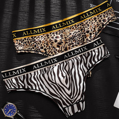 Foreign trade men's sexy and interesting letters wide-waisted leopard print sports and fitness low-waist thong briefs briefs