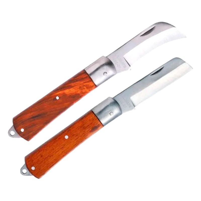 Cuchillo eléctrico de madera maciza hoja recta hoja curva multifuncional mango de madera cuchillo plegable al aire libre mantenimiento corte alambre pelar cable cuchillo herramienta