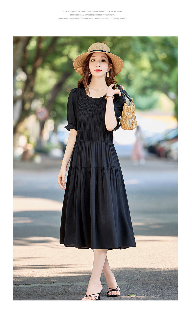 Đầm suông nữ midi che bụng eo màu trơn NI510 — Màu đen, Màu đỏ chi tiết 24