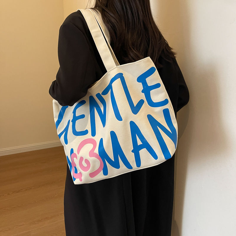 Commuting single-shoulder letter large-capacity versatile bag, canvas bag, Japanese student class artistic bag, women's tote handbag undefined