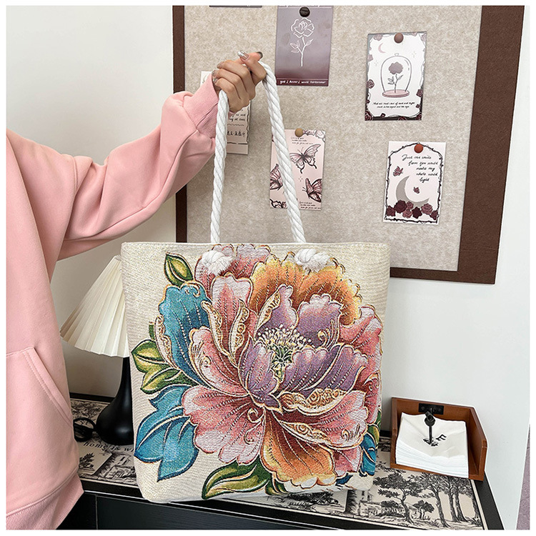 300g Weight Polyester Lining Material Zipper Closure Type Single Shoulder Strap Strap Type Tote Bag Bags Type Holiday, Travel Occasion Canvas Material Elephant Pattern All Seasons Season Women's Gender Ethnic Style, Classic Style Style Square Shape Medium Size Women's Medium Canvas Elephant Ethnic Style Classic Style Square Zipper Tote Bag 6