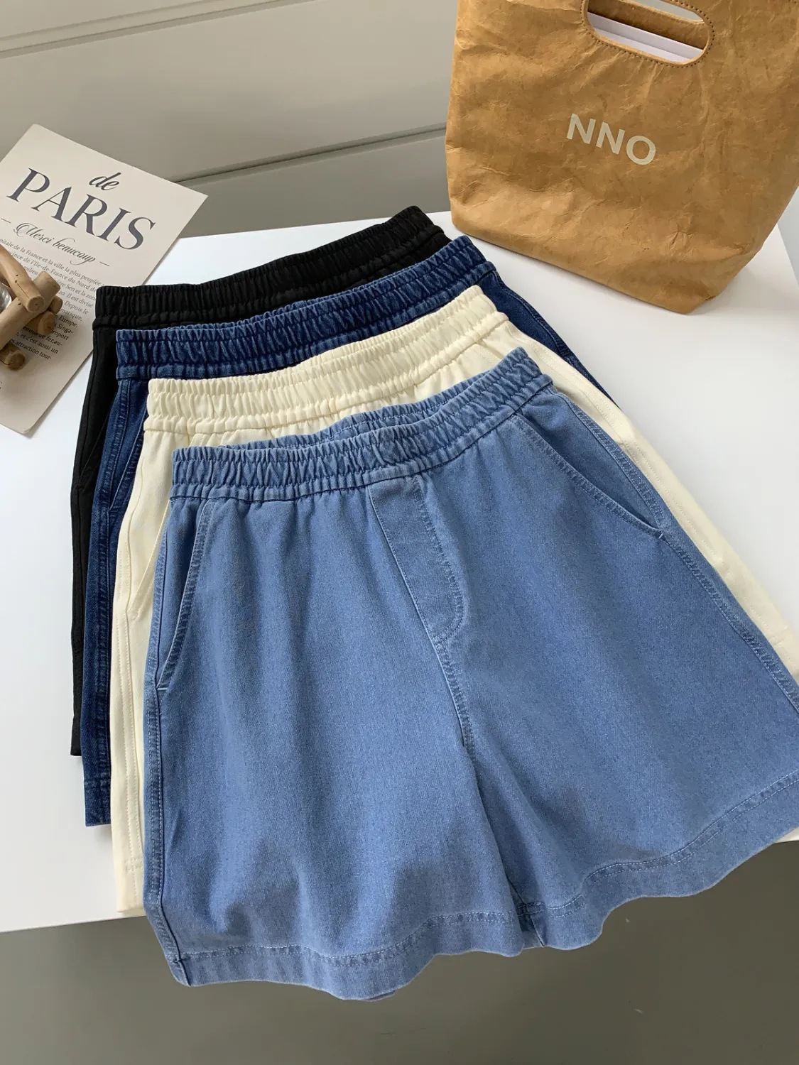 Quần short denim dáng rộng thoải mái cho nữ mùa hè, quần ống rộng chữ A cạp cao thoải mái, co giãn cao, giảm béo và quần hot đa năng