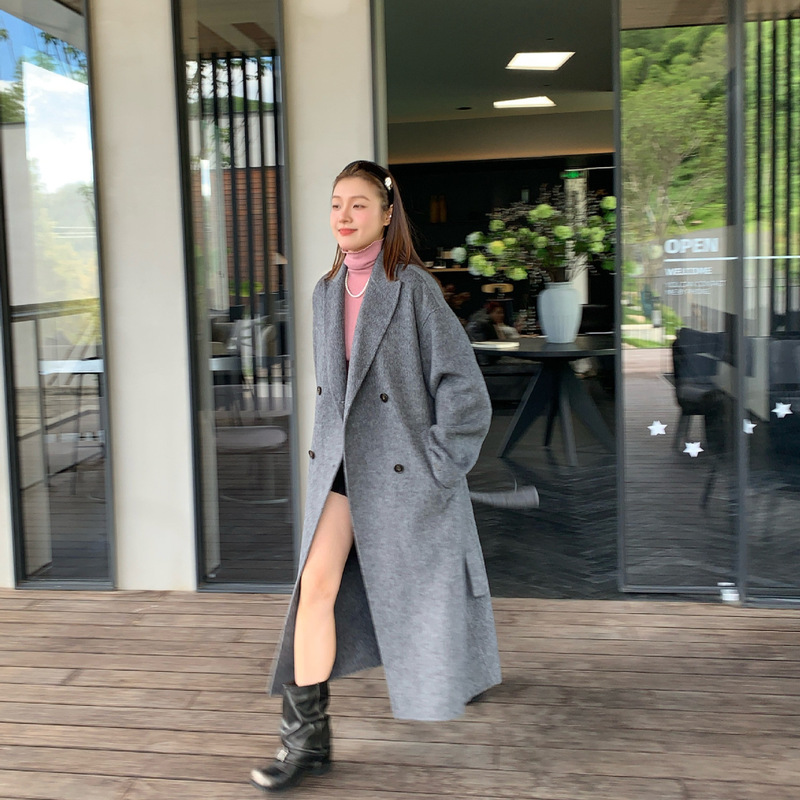 Mm2980 Life Coat Celebrity Same Style Double-Sided 100% Wool Coat with Notch Collar Classic Bathrobe Jacket for Women Winter