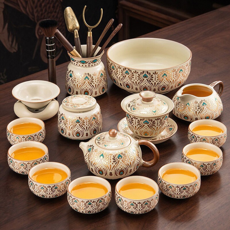 Dunhuang Ru Kiln Tea Set for Home and Office, High-End Chinese Style Teapot, Gaiwan, Tea Tray, Complete Set for Tea Brewing Dunhuang Ru Kiln Tea Set for Home and Office, High-End Chinese Style Teapot, Gaiwan, Tea Tray, Complete Set for Tea Brewing