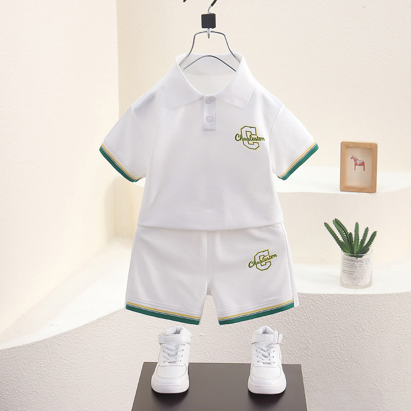 7826 traje de polo de verano para niños nuevo estilo deportes y ocio para niños pantalones cortos blancos de manga corta traje de dos piezas para bebés