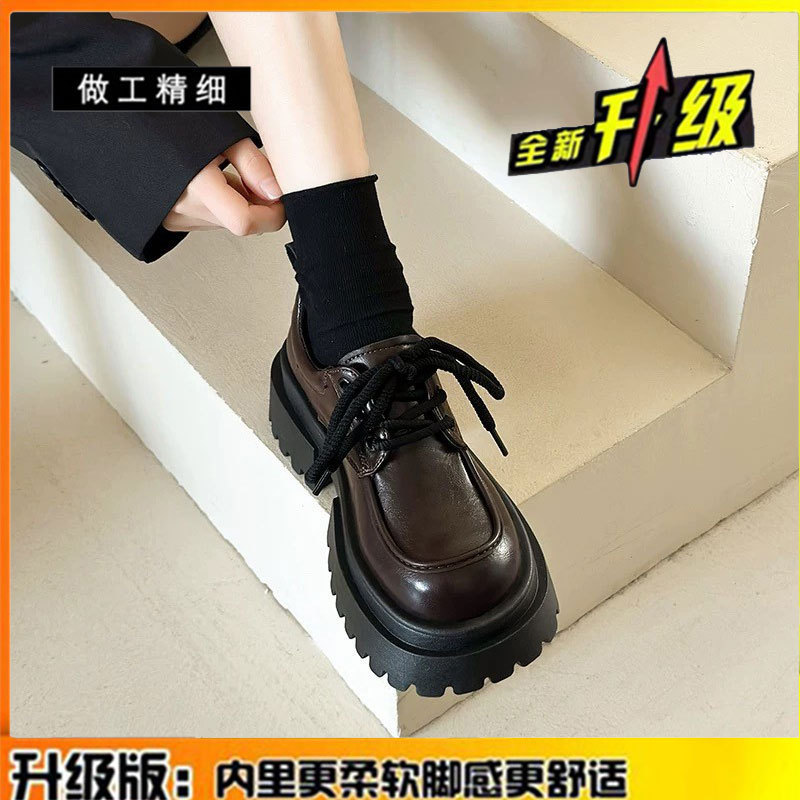 牛皮版~厚底真皮小皮鞋女英伦风复古增高松糕鞋粗跟乐福单鞋女鞋|undefined
