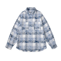 TKPA American Retro Check Frayed Hem Long Sleeve Shirt for Men and Women Vintage High Street Pure Cotton Distressed Jacket