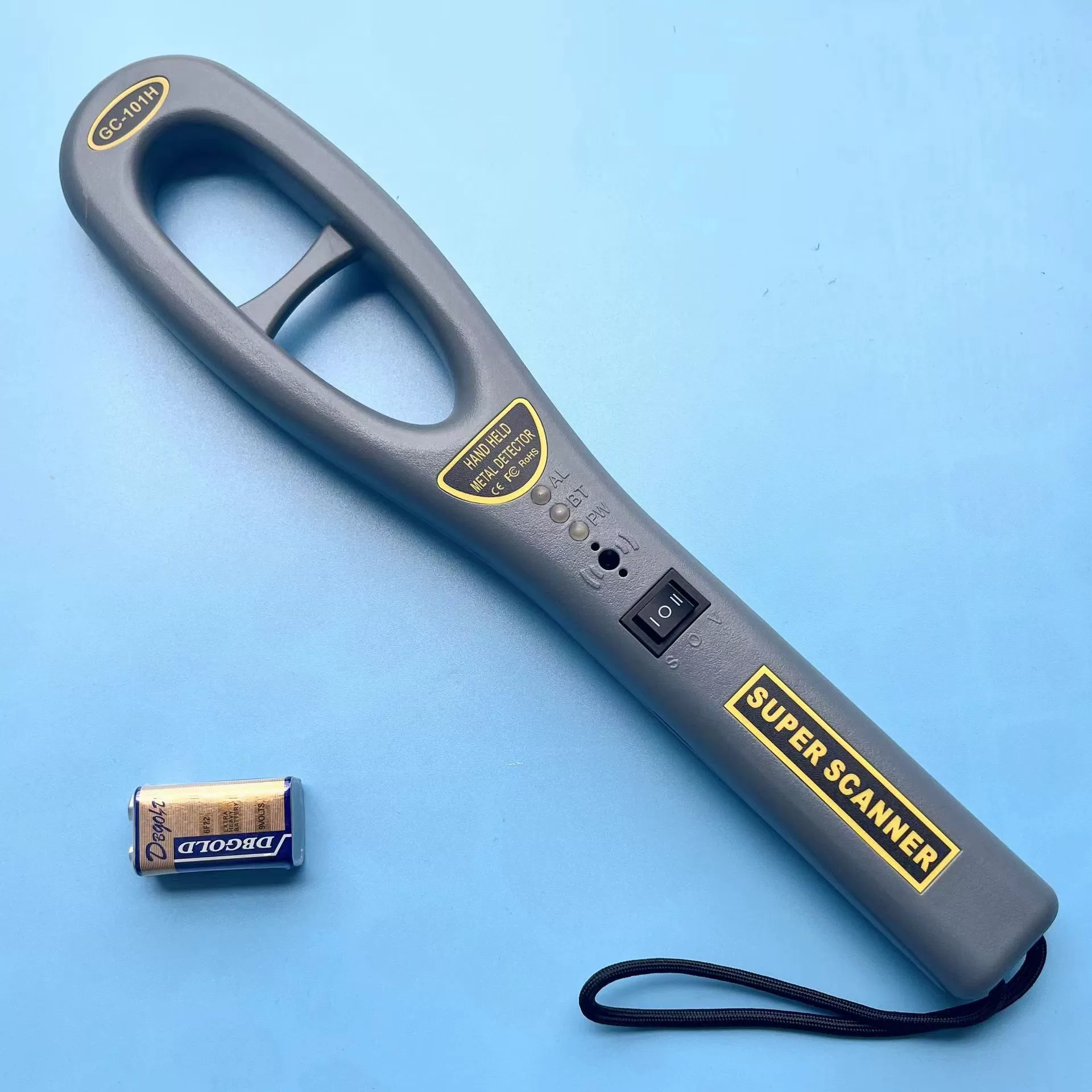 GC101H ручной металлоискатель с овальным стержнем, металлоискатель для осмотра, детектор безопасности для проверки тела
