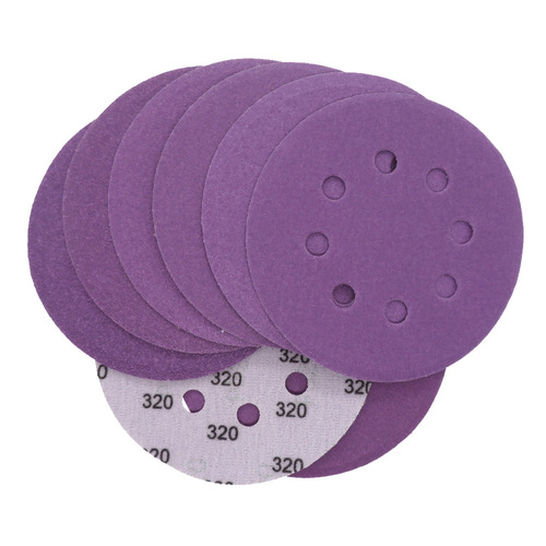 Cross-border source 360A5 inch 8 holes 125mm ceramic purple clay grinding self-adhesive flocking sandpaper water grinding sandpaper 
