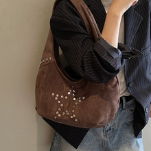 复古小众麂皮绒包包女2025新款时尚百搭单肩腋下包通勤手提小拎包