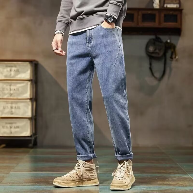 Marca de moda jeans casuales hombres pantalones rectos sueltos de nueve puntos para hombres 2024 nuevo AG2015