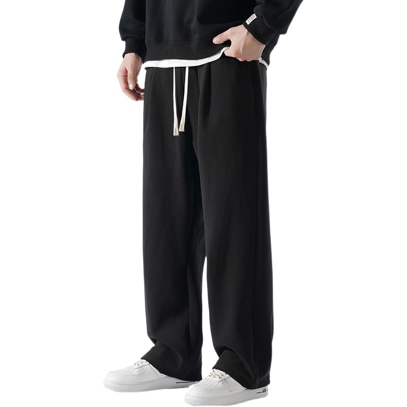 Invierno de doble cara de lana polar forrada de lana engrosada pantalones de los hombres deportes casuales pantalones forrados de lana australiana de los hombres pantalones de chándal sueltos