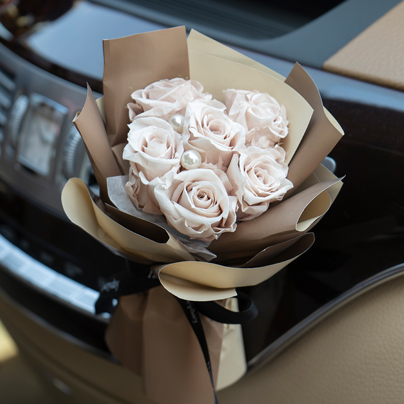 Mini rosas de flores eternas, 6 pequeños ramos para decoración de coches, regalo del Día de San Valentín para novia, regalo creativo y de alta gama con flores reales