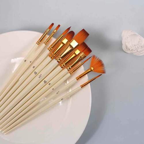 10 brushes, two-color nylon hair combination wooden pole watercolor brush, can be customized with fan-shaped watercolor brush from the manufacturer