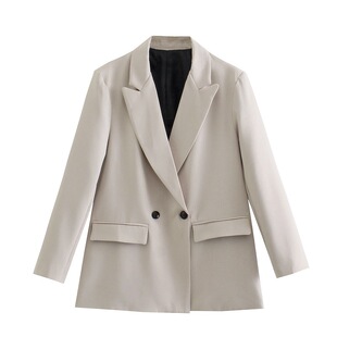 OP9759 autumn new European and American style street hipster solid color suit collar double breasted suit jacket for women