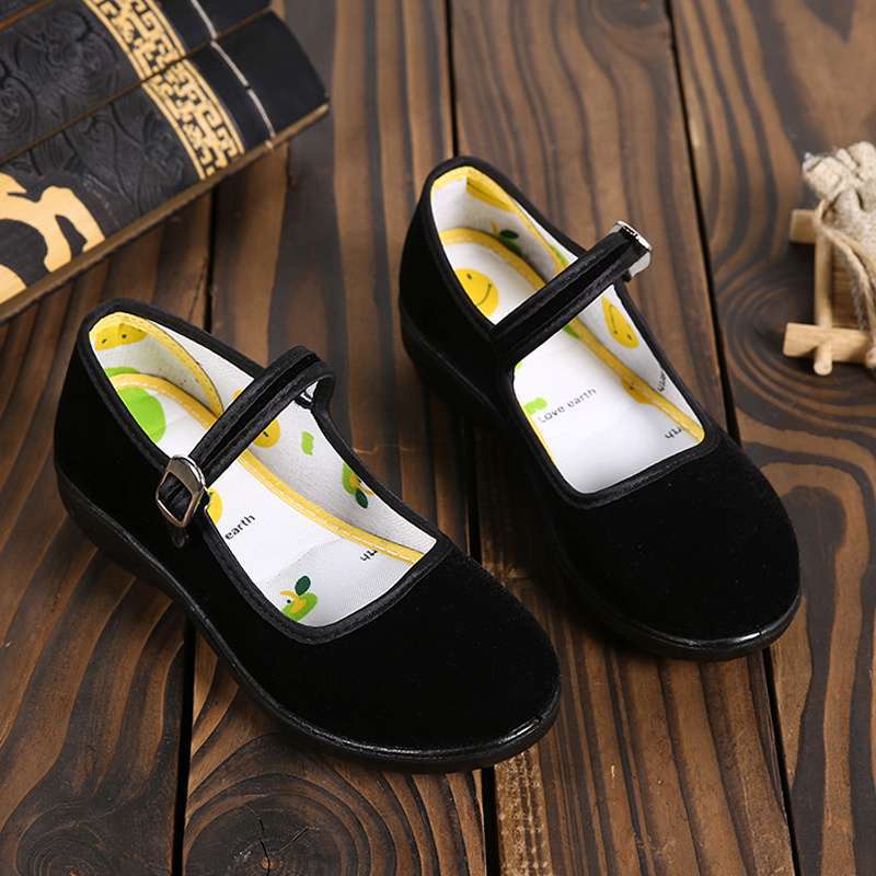Old Beijing Cloth Shoes Girls Black Suede Dance Shoes Non-Slip Soft Bottom Kindergarten Indoor Shoes Performance Shoes