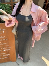 韩剧女主穿搭套装女装粉色衬衫外套上衣夏季新款吊带连衣裙