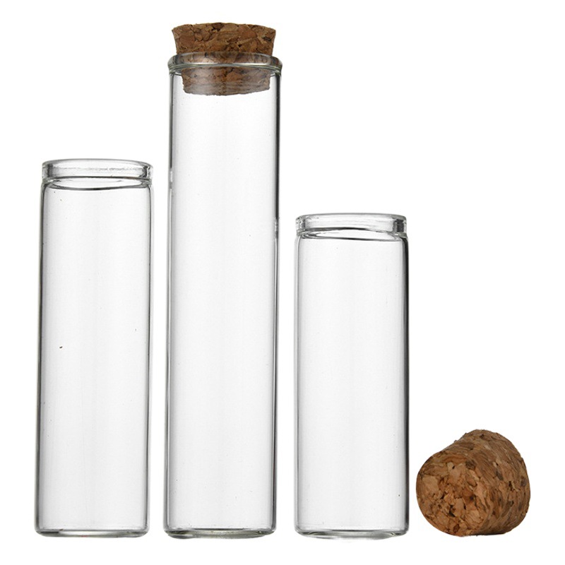 Botella de Tubo Transparente de boca recta de 22mm con botella de corcho a la deriva botella de vidrio sellada botella de deseos botella de dulces de té de flor de madera de agarwood