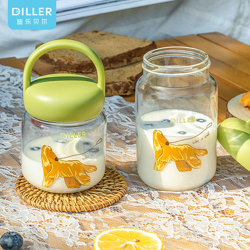 DILLER mini water cup cute puppy small capacity girl portable cup portable handle high borosilicate glass cup