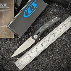 跨境热卖零误差ZT0707折刀高档碳纤维手柄滚珠轴承D2钢野营小刀具