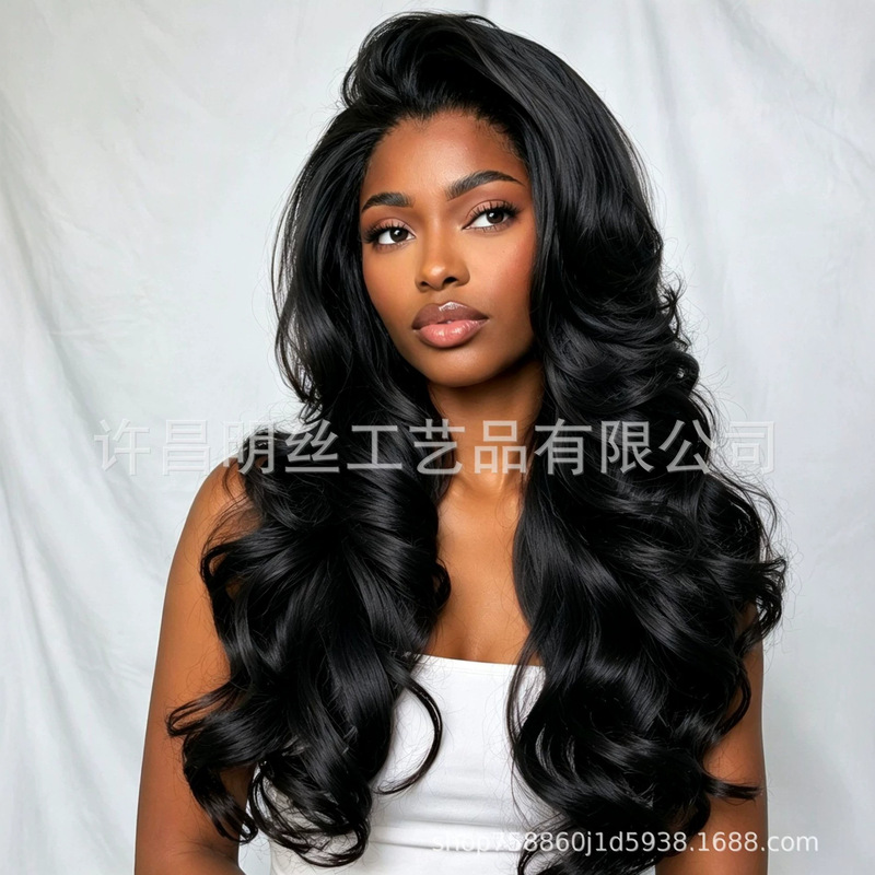 Cross-border wig 13x6 lace front Latisha large wavy long curly synthetic fiber full head wig for African black people