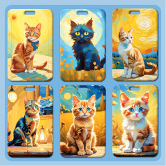 Painting Cat Card Holder Wholesale Plastic Sliding Cover Student School Card Meal Card ID Card Lanyard Small Card Work ID Card Holder Access Control Bus Card