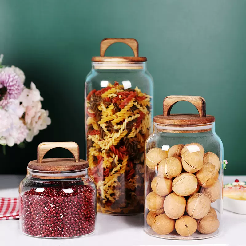 提手盖玻璃罐干果储物罐透明茶叶咖啡豆食品五谷杂粮收纳密封罐
