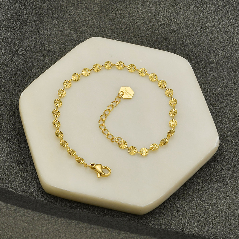 French Vintage Embossed Bracelet Necklace Titanium Disc Handmade Chain Jewelry