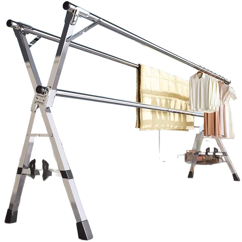 Percha de ropa plegable balcón interior doméstico piso percha de ropa de acero inoxidable al aire libre telescópico artefacto de edredón image 6