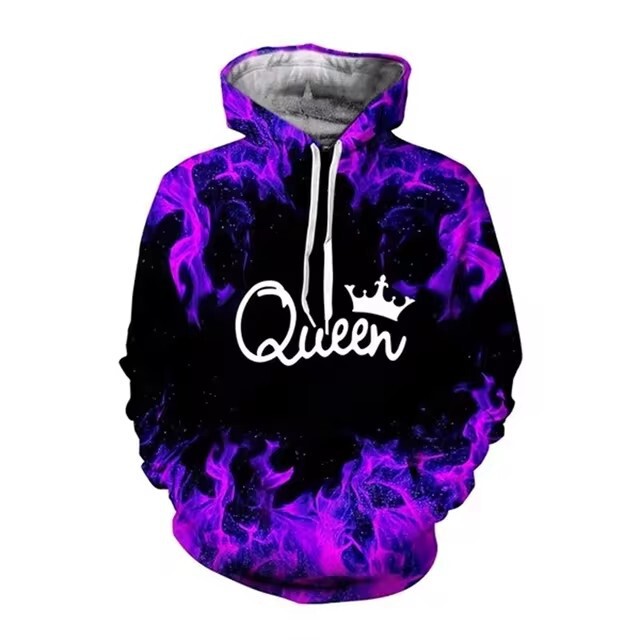 Fashion 3D digital printing fashion king queen sweater men's hooded fleece-lined hooded pullover cross-border foreign trade explosions