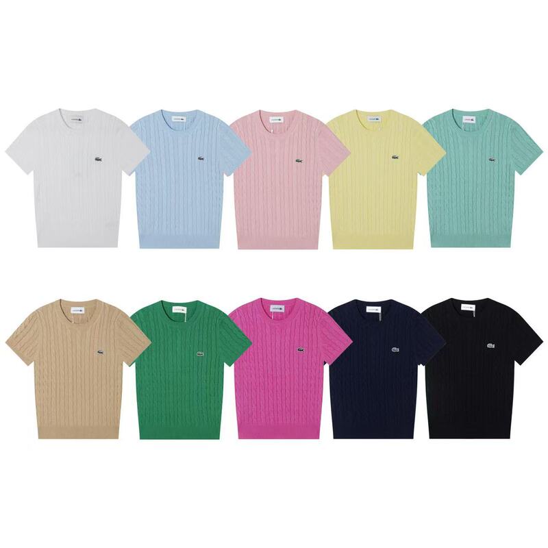 Cross-Border 2026 Summer New Classic Twist Pattern Crocodile Logo Dopamine Color Scheme Round Neck Knit Short Sleeve
