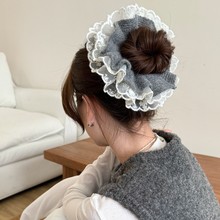 毛绒针织蕾丝边大肠发圈女超大扎发头绳秋冬气质丸子头低马尾发饰
