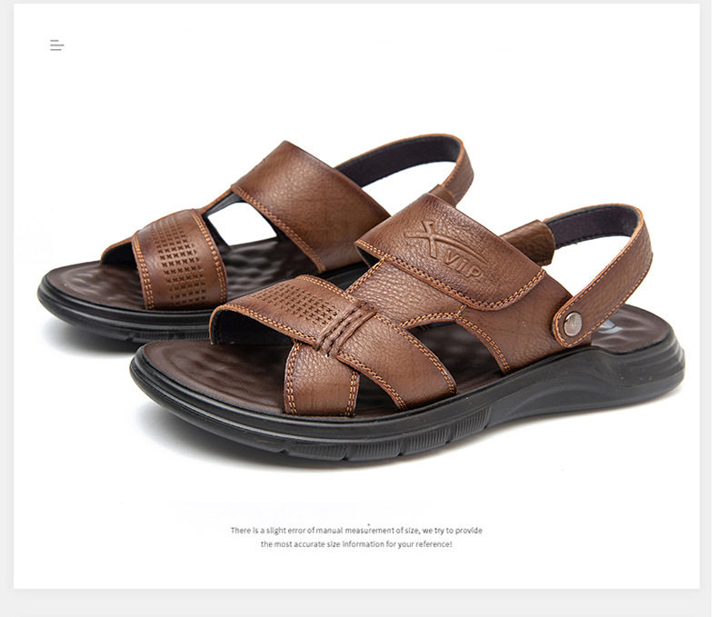 Dép sandal nam da bò hở ngón gót bằng 2,5 cm thoáng khí chống trượt — Kaki, Màu đen chi tiết 23