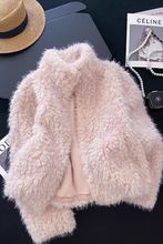 韩系甜美精致纯色立领宽松长袖毛毛外套女2025冬季新款小香风上衣