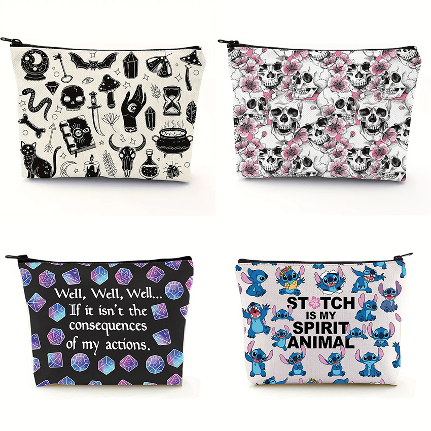 Transfronterizo Amazon Temu popular de lino de doble cara impresa bolsa de almacenamiento de cosméticos bolsa de las mujeres multi-funcional bolsa de cremallera