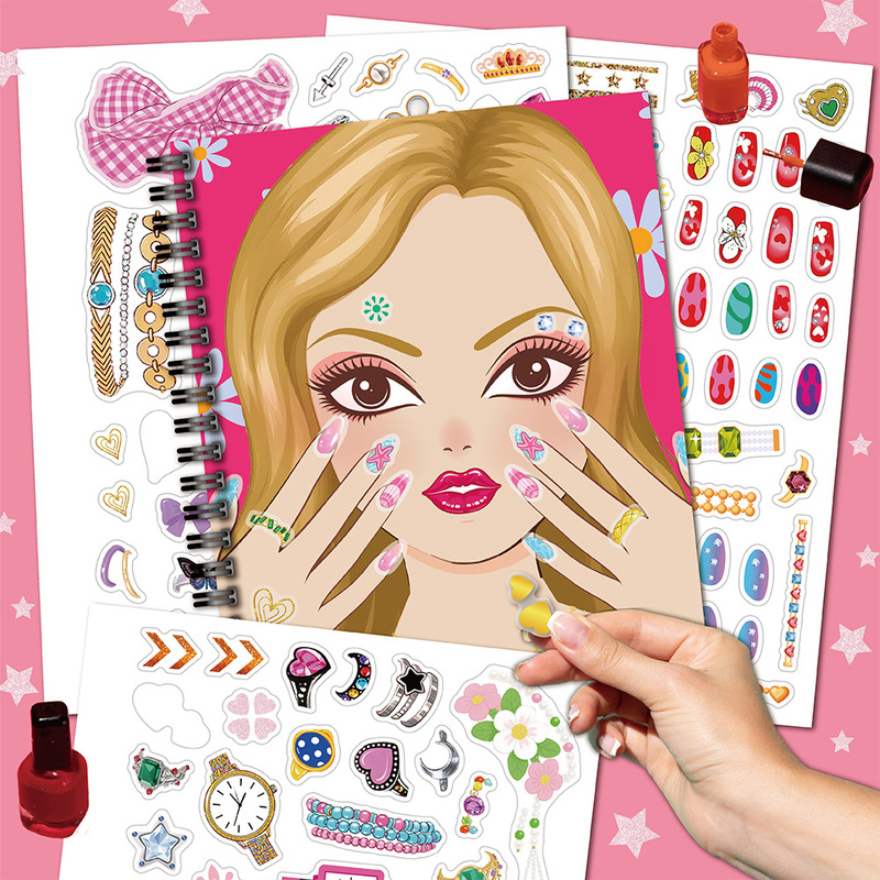 新品儿童贴纸活动书套装Nail Design Book女孩涂色换妆美甲贴纸书|undefined