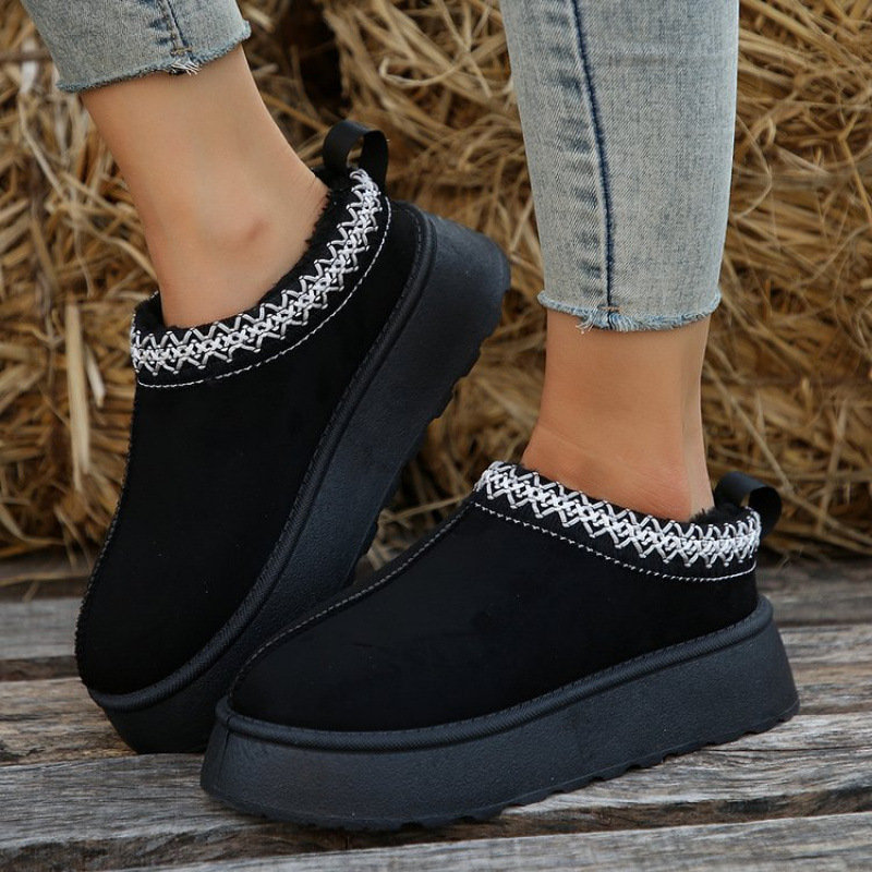 Women's 2023 Winter New Foreign Trade Snow Boots with Plush Lining, Warm Thick-Soled Backless Closed-Toe Furry Half-Slippers Cotton Shoes