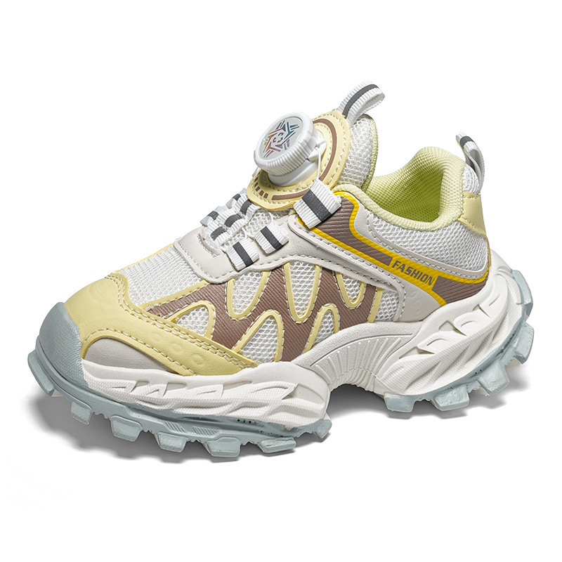 Zapatos deportivos para niños, zapatos casuales de botón giratorio de malla para niñas, otoño 2025 nuevos zapatos de corrida para niños