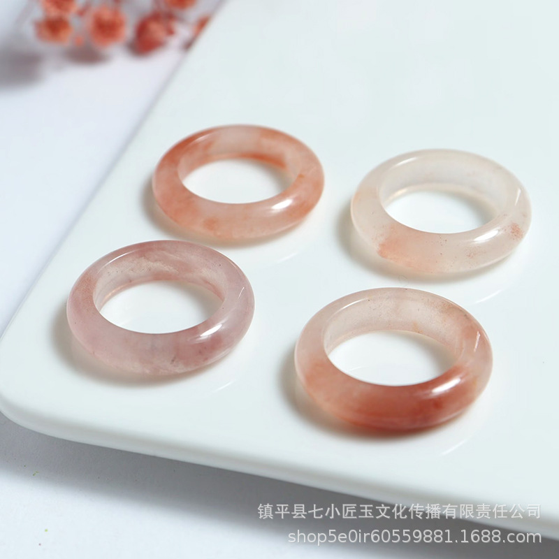 天然新疆金丝玉桃花酿戒指 粉色玉石戒圈指环少女款手饰跑环配件