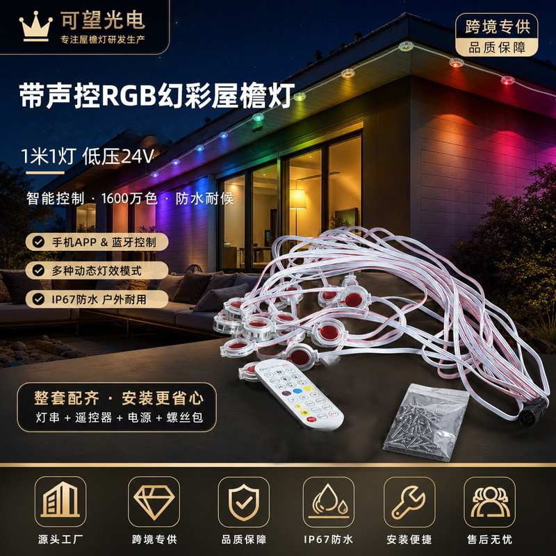 Cross-border direct supply e-commerce hot product: 24V sound-activated LED colorful eaves outdoor RGB spotlights, Christmas outdoor string lights Cross-border direct supply e-commerce hot product: 24V sound-activated LED colorful eaves outdoor RGB spotlights, Christmas outdoor string lights