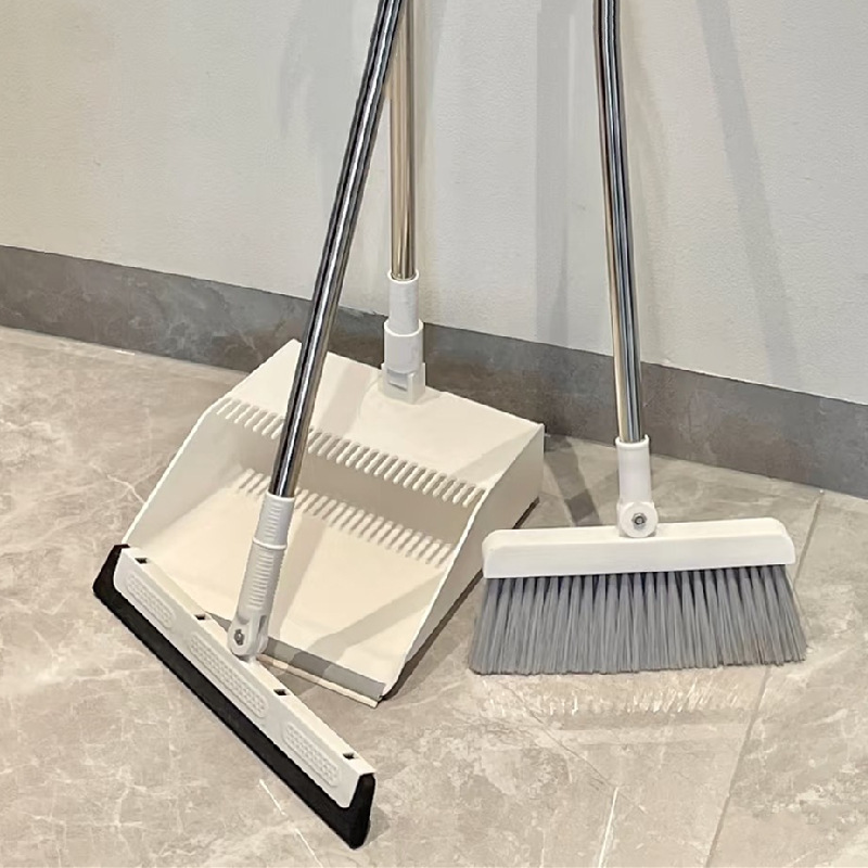 Broom and Dustpan Set for Home Indoor and Outdoor Use, Plastic Set with Magic Silicone Broom
