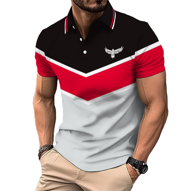 Nueva camisa de golf europea y americana transfronteriza camisa de polo con estampado de letras de manga corta color sólido gráfico 3d camisa POLO de tres botones