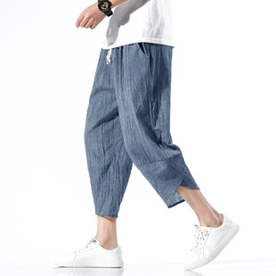 New Chinese Style Chinese Style Linen Shorts Capri Pants Beach Pants Wide Leg Lantern Pants Summer Men