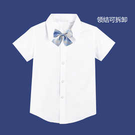 儿童校服短袖夏薄白色衬衫学生版男女童白衬衣新款表演出服礼服棉