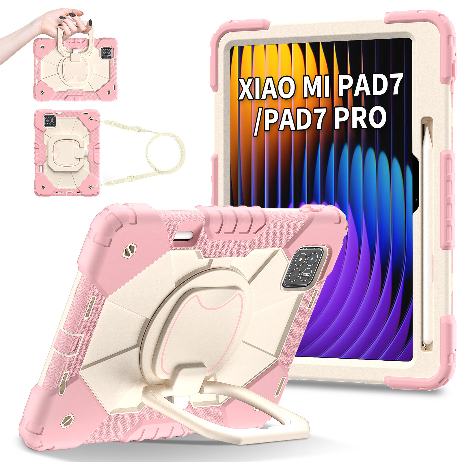 Funda para Tableta con Ranura para Lápiz para Xiaomi Pad 7 / Pad 7 Pro, A prueba de golpes, Con soporte, Anti-caída