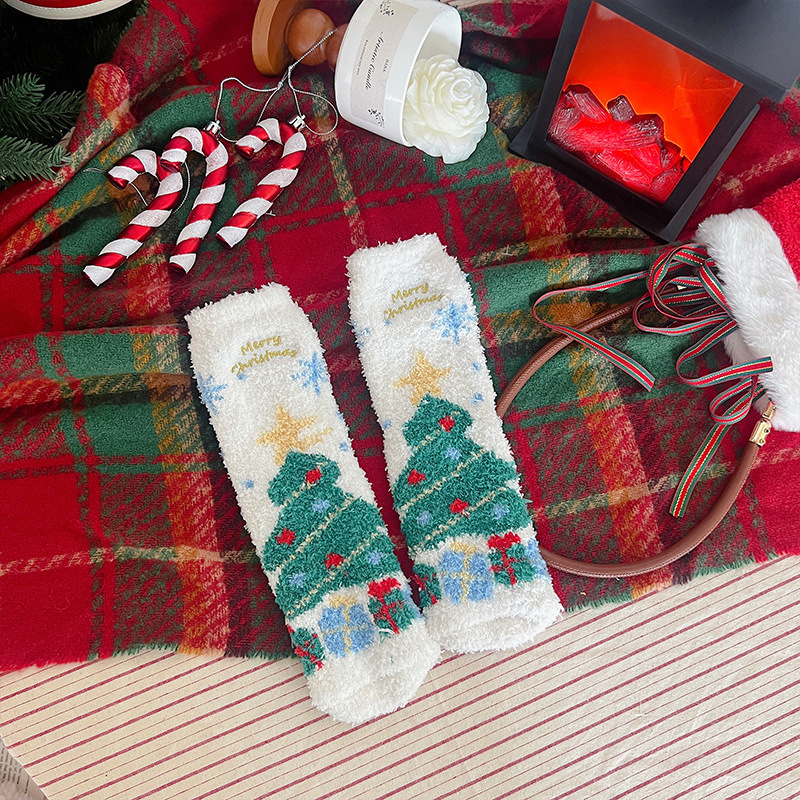 Calcetines Navideños Térmicos para Mujer de Terciopelo de Coral Engrosados para Invierno image 8